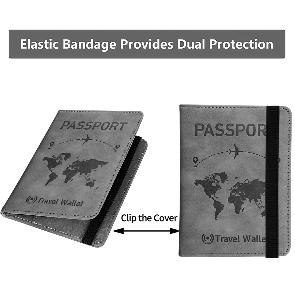 Storite Passport Holder Cover Travel Wallet Organiser with RFID Protection, Credit Card Case, PU Leather for Men & Women (Grey)