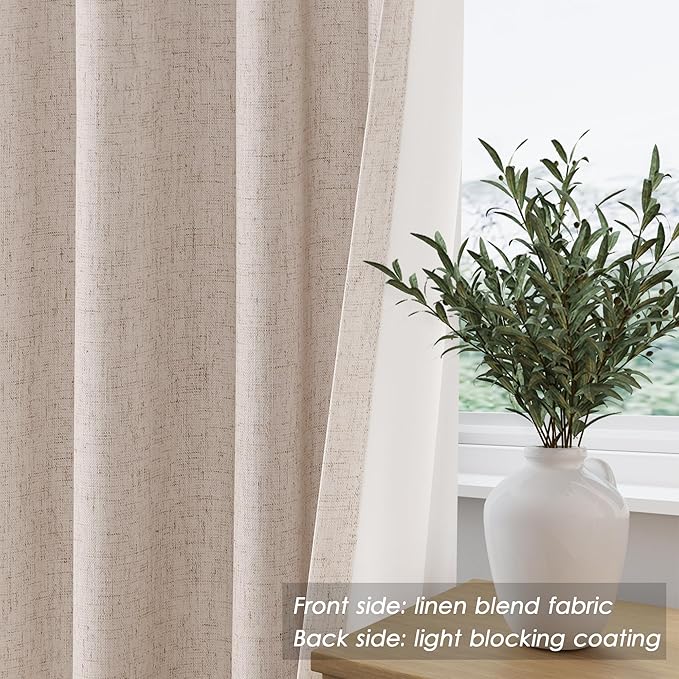 Oatmeal Linen Blackout Curtains 120 Inch Length 2 Panels Set Extra Long 10 Ft Back Tab Pocket Drapes Thermal Insulated Total Blocking Curtains for Dining Room Cottage High Window Curtain 52x120