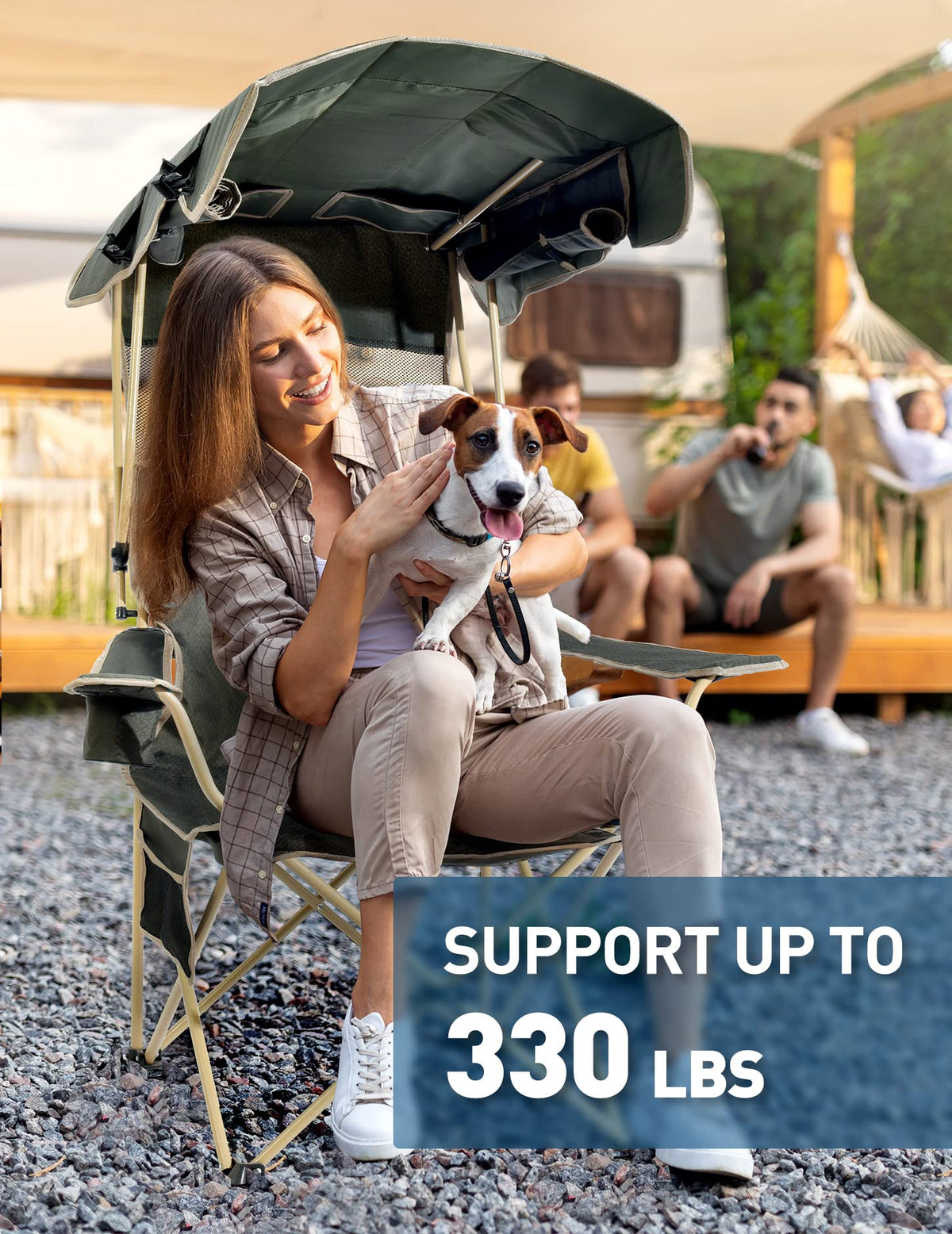 Docusvect Folding Camping Chair with Shade Canopy for Adults, Canopy Chair for Outdoors Sports with Cup Holder, Side Pocket for Camp, Beach, Tailgates, Fishing - Support 330 LBS
