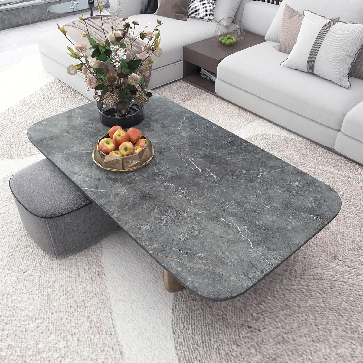 BOMENG 48"x354" Extra Wide Countertop Contact Paper Gray Marble Wallpaper Peel Stick Countertops for Kitchen Glossy Waterproof Self-Adhesive Marble Vinyl Wrap for Bathroom