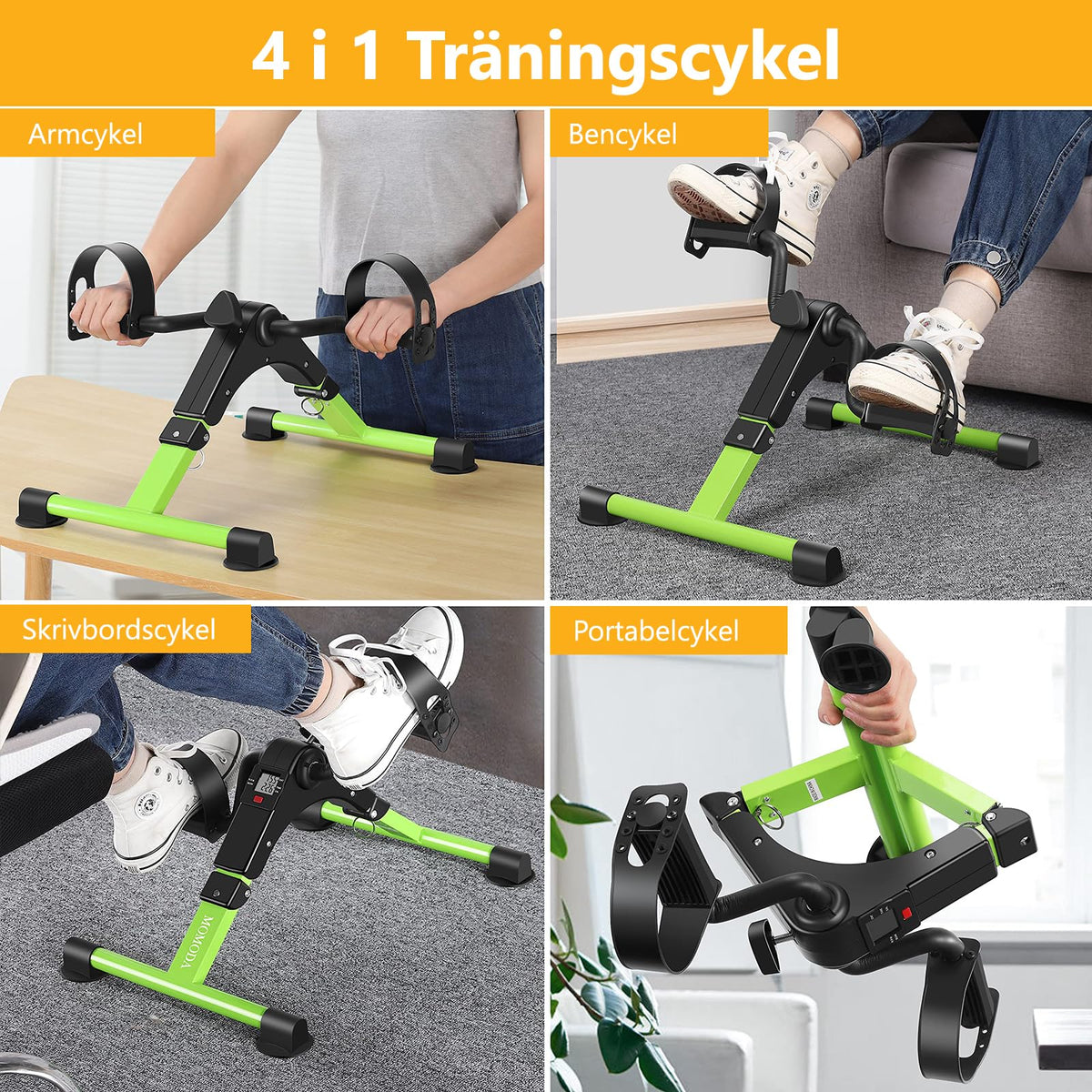 Pedal Exerciser Desk Exercise Bike Leg and Arm Bike with LCD Monitor Foldable (black/green)