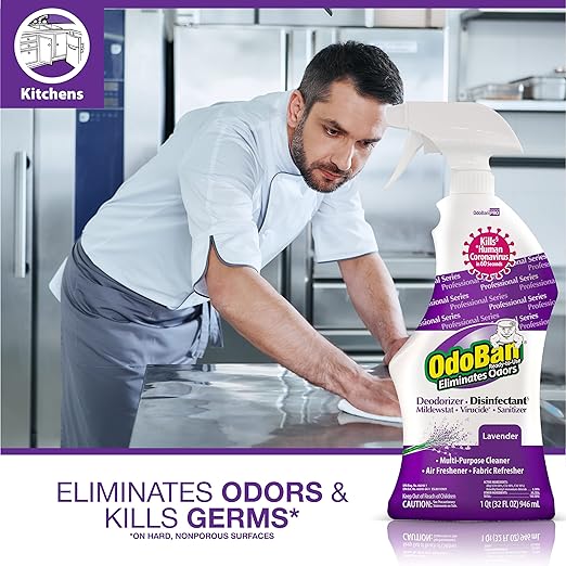 OdoBan Professional Disinfectant and Odor Eliminator Ready-to-Use Spray, Made in the USA, Lavender Scent, 4-Pack, 32 Ounces Each