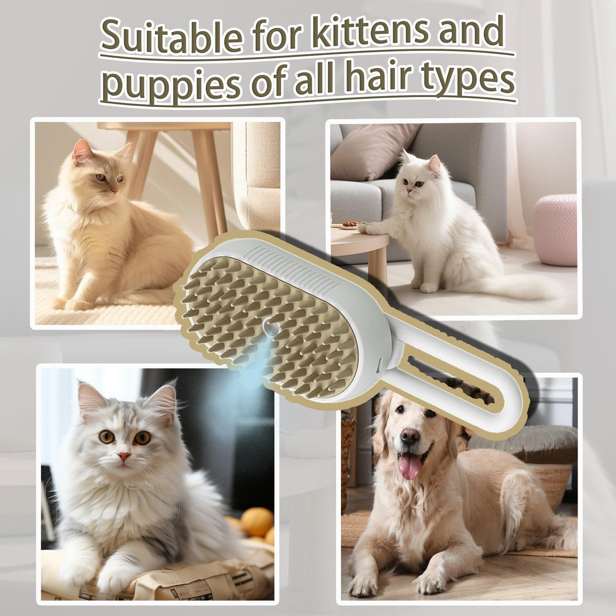 Cat Steam Brush for Shedding Dog Brush with Steam Pet Hair Cleaning Brush Comb for Spray 3 in 1 Pet Grooming for Long & Short Haired Pets – Spritz Defur Comb for cats(grey)
