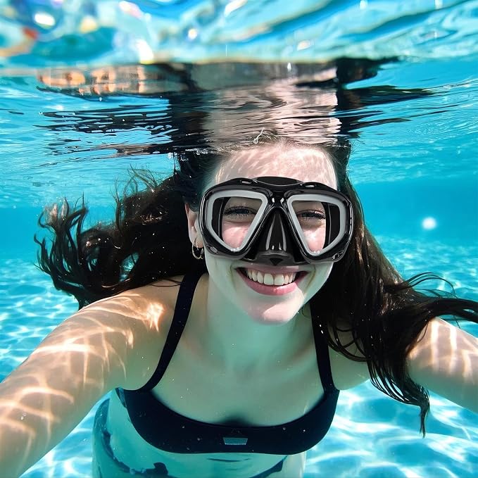 Hyperopia Diving Mask, +2.0 to +5.0 Farsighted Presbyopia Snorkel Mask, Tempered Glass Lens, Anti-Fog Leakproof Silicone Seal for Men Women Underwater Vision