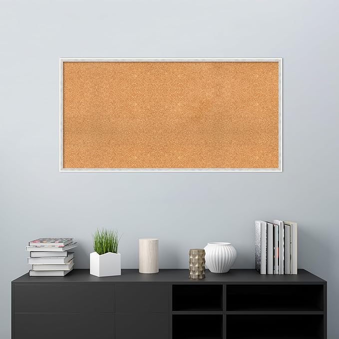 Amanti Art Natural Cork Board for Wall, 25x49 Vision Board with White Frame, Oversize Corkboard Office Decor for Home Organization, Modern Corkboard Pinboard to Display Items for Home Organization in