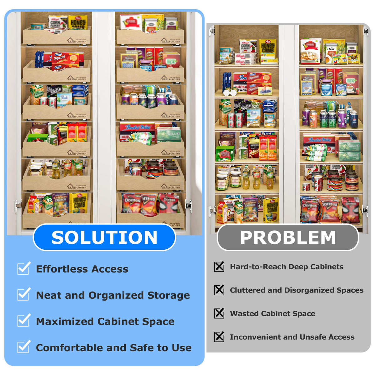WelFurGeer Soft Close Pull Out Drawers for Cabinets, 14" W x 21" D Pull Out Cabinet Drawer with Heavy Duty Slides, Pull Out Cabinet Organizer, Cabinet Roll Out Drawers, Pull-Out Home Organizers