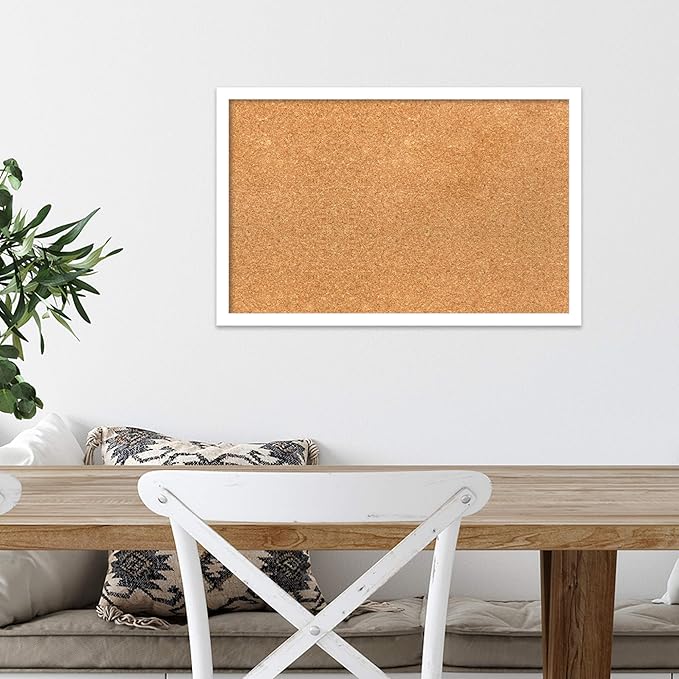 Amanti Art Natural Cork Board for Wall, 15x23 Vision Board with White Frame, Small Corkboard Office Decor for Home Organization, Modern Corkboard Pinboard to Display Items for Home Organization in