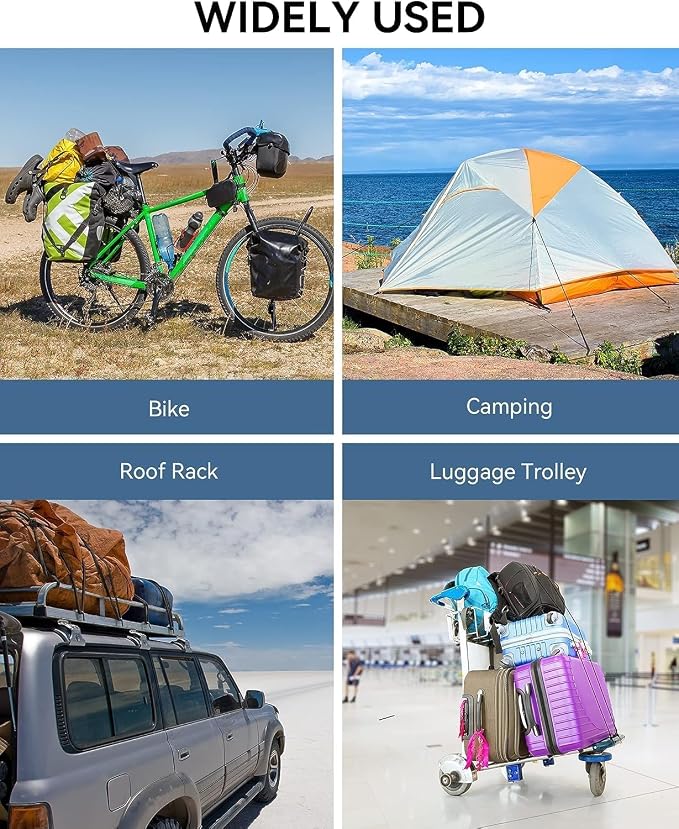6 Pcs 60 Inch Flat Adjustable Bungee Cords with Hooks, 3X Faster to Adjust The Length, Lucky Straps Black Heavy Duty Bungee Straps for Cargo, Bike, Cart, Tent, Truck, Camping, Outdoor, etc