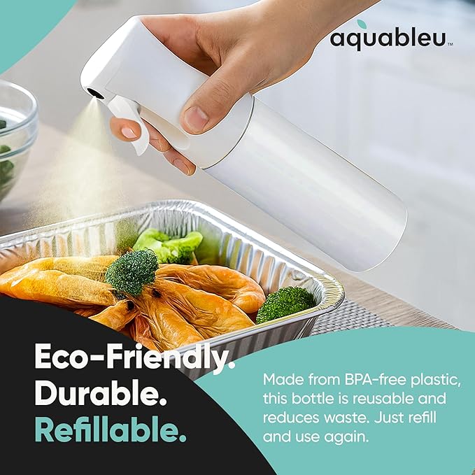 Aquableu Spray Bottle for Hair – Continuous Mist Spray Bottle for Hair Care, Styling, Cleaning, Plants, Pets & Essential Oils (White, 6.76oz/200ml)