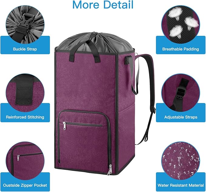 Bukere Laundry Tote Basket, Laundry Backpack Bag for Guys Girls Boys, Collapsible Laundry Hamper for College Dorm Essentials, Portable Laundry Bag for Nursery, Bathroom, Bedroom, Swimming Pool