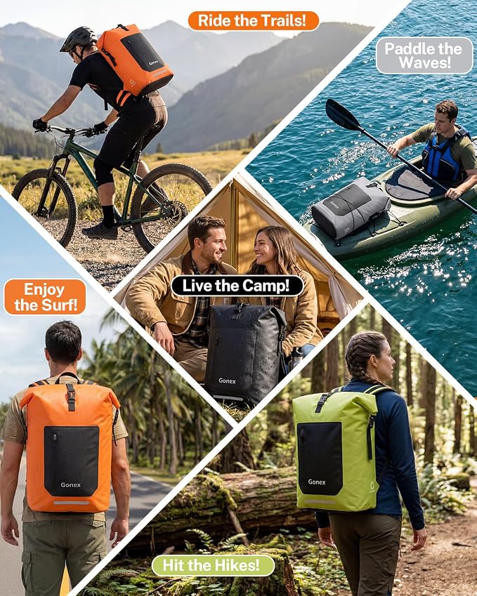 Gonex Ultralight Waterproof TPU Backpack, 55L Roll Top Dry Bag with Comfortable Padded Back Panel for Kayaking Boating Camping Fishing Travel,Black