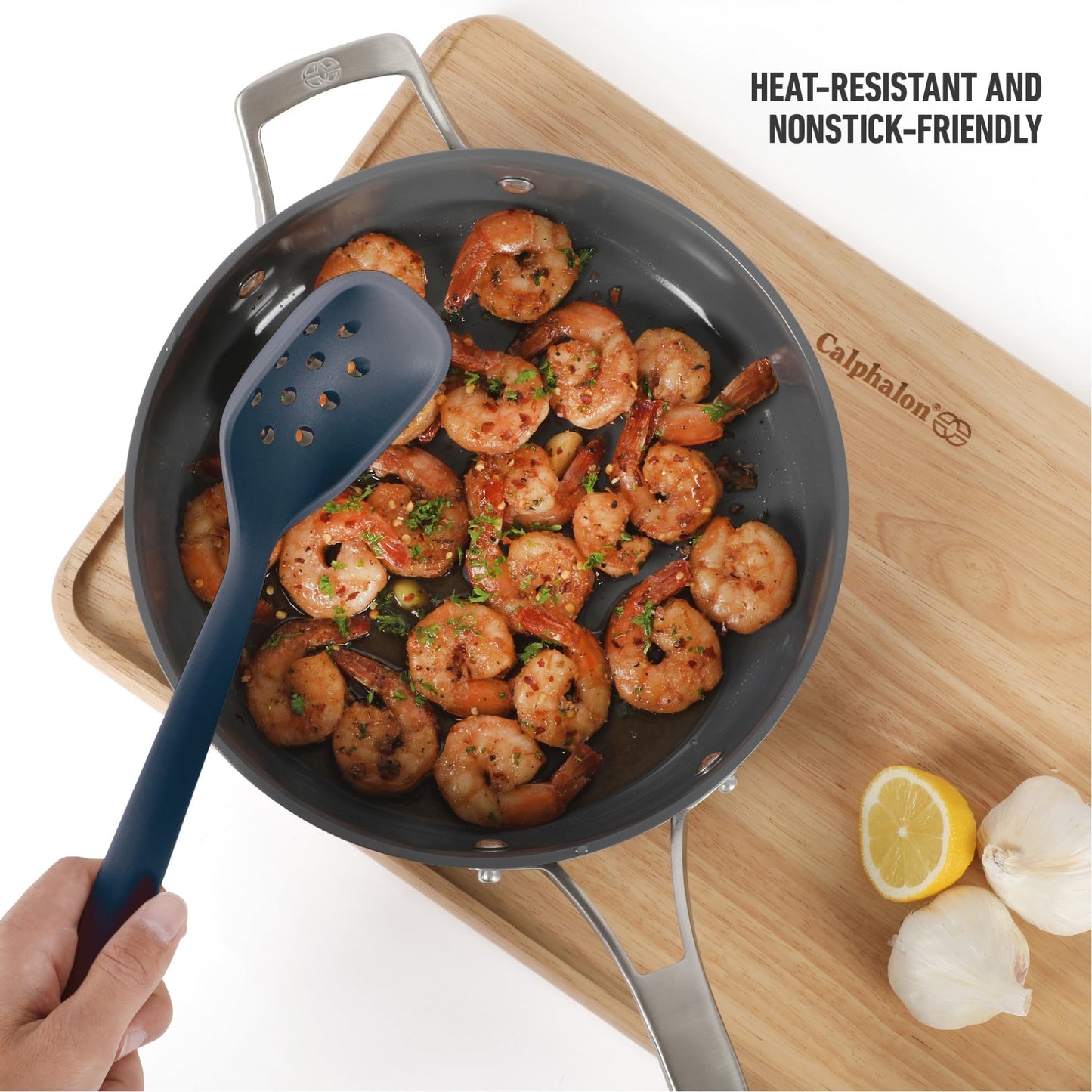 Calphalon Edge Silicone Flexible Slotted Spoon/Skimmer - Navy Blue