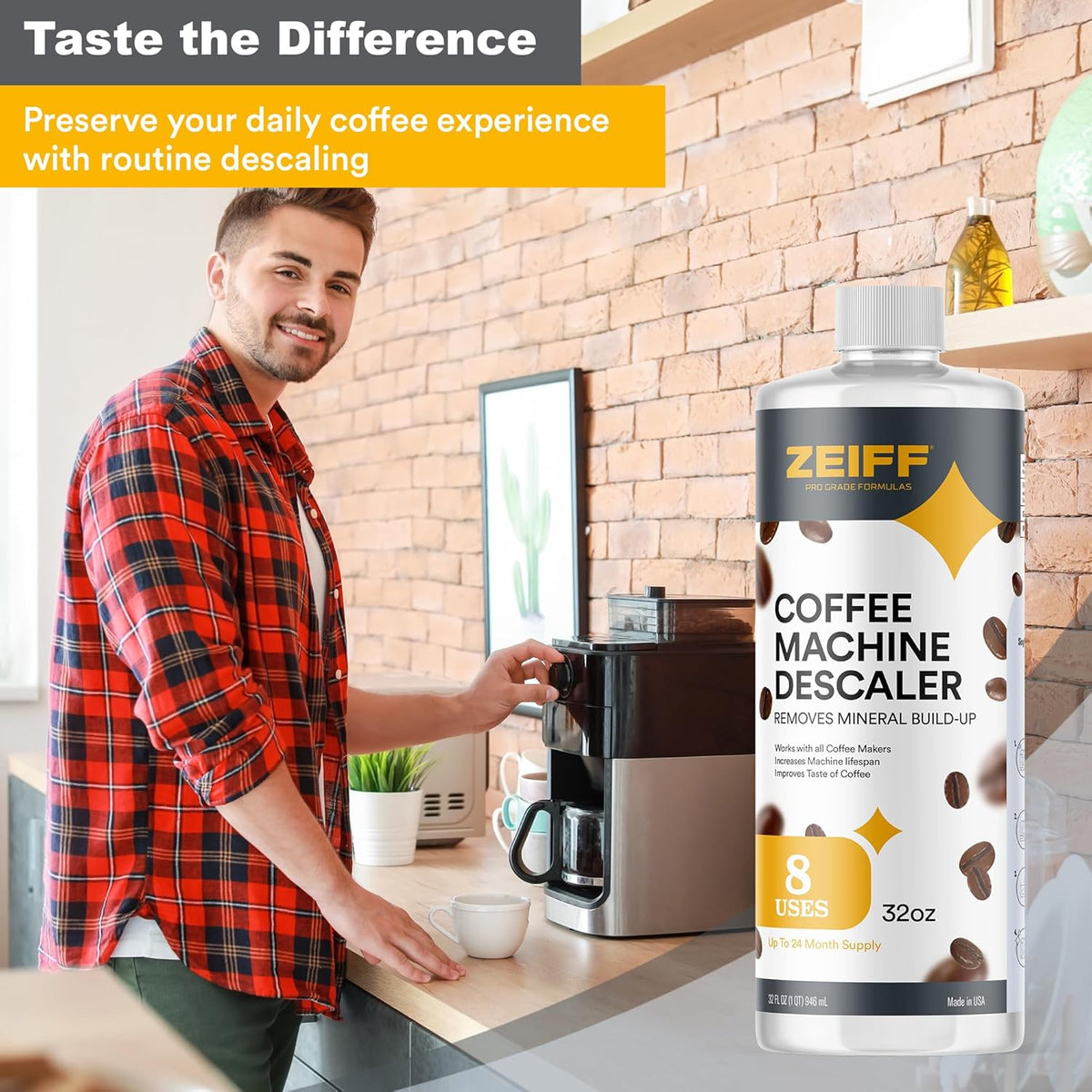 Coffee Machine Descaler - 32oz (8 Uses) - Compatible with Nespresso, Breville, Delonghi, Keurig Descaling Solution for Coffee Maker Cleaner and Descaler - Coffee and Espresso Machine Descaler