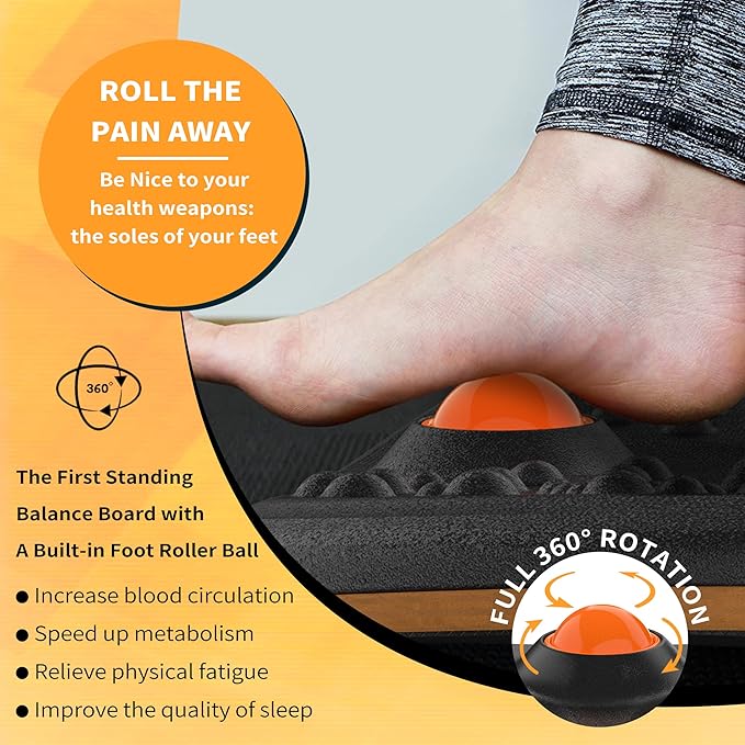 Trobing Standing Desk Mat Balance Board with Rollerball, Wooden Wobble Anti Fatigue Mat Balance Board for Standing Desk, Home Office Non-Slip Comfort Floor Mat to Relieve Foot, Knee, and Back Pain