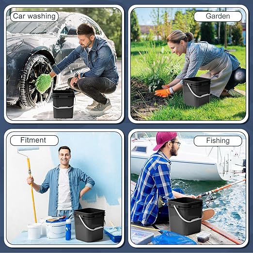 Mumufy 10 Pcs 3.5 Gallon Square Food Grade Bucket with Lid Plastic Pail with Handle and Lid Square Buckets for Storing Dry Food Charcoal Camping Fishing(Black)