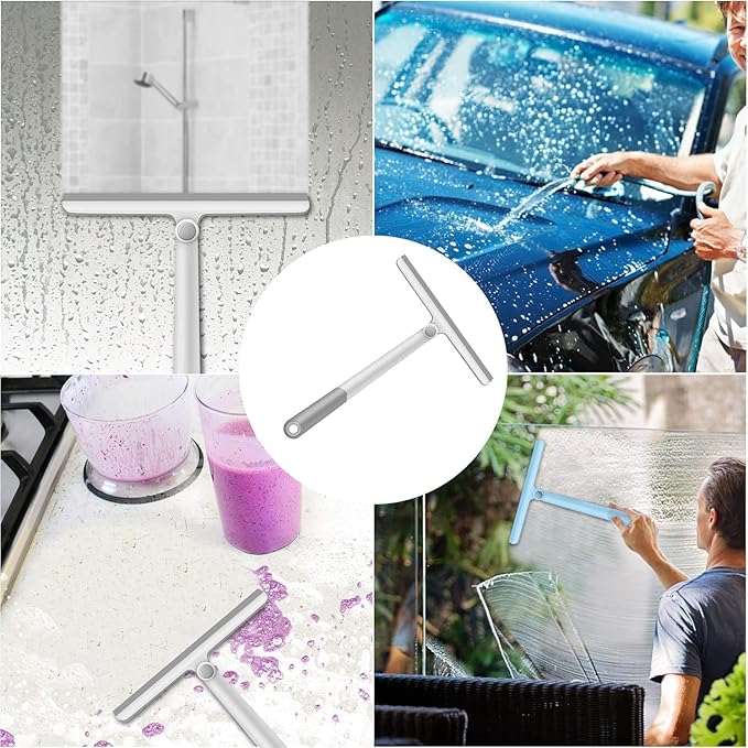 WONDAY Shower Squeegee for Glass Doors Tile and Walls 2 Pack Squiggy Bathroom Windows with 360° Rotation Rubber Blade (Bluegrey)