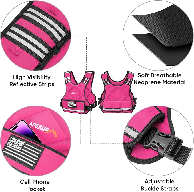 APEXUP Adjustable Weighted Vest, 4-10lb/12-18lb/20-32lb Vest with 6 Ironsand Weights and Large Pocket, Weight Vest for Men Women Strength Training, Running, Walking