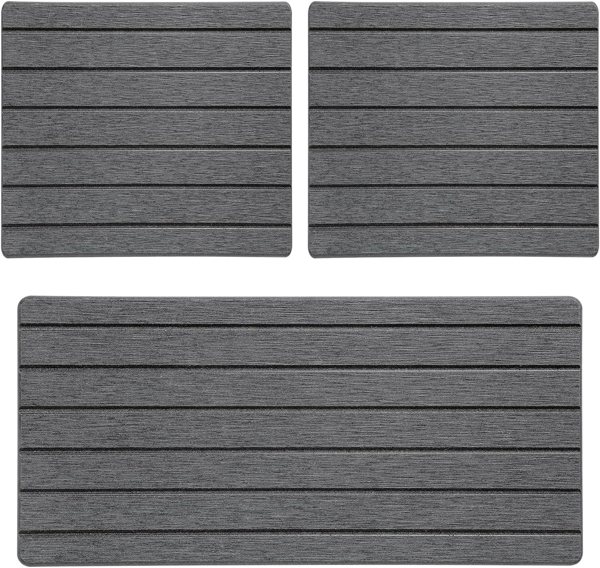 3 Pack Diatomite Stone Sink Tray, Water Absorbing Mat for Kitchen & Bathroom Counter, Quick Dry Soap Dish Makeup Vanity Caddy,Sponge Holder Organizer, Dark Gray 2pcs of 8"x 3.8" and 1pc of 3.8"x 3.8"