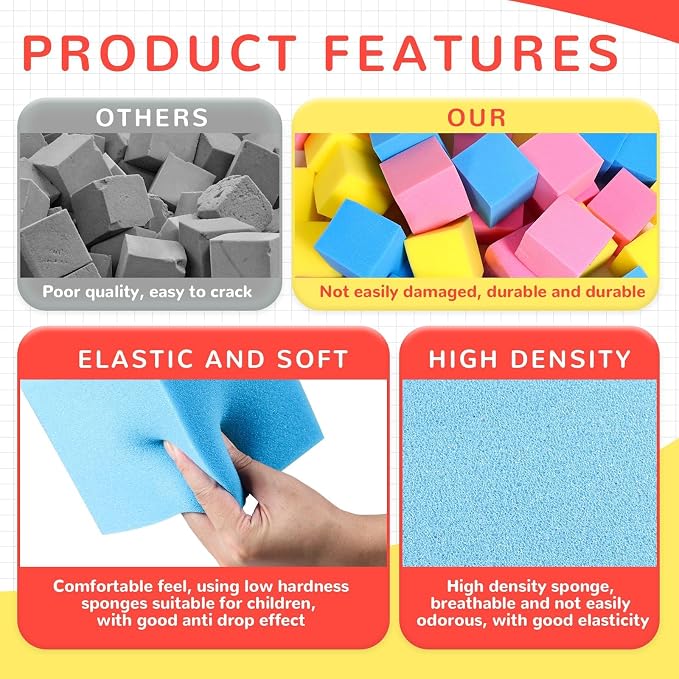 Foam Pit Cubes - 36 PCS 5 Inches Gymnastics Foam Blocks Trampoline Blocks, Multi-Sport Protective Padding for Gymnastics, Trampoline, Parkour, Skate Parks & BMX- Pink & Yellow & Dark Blue