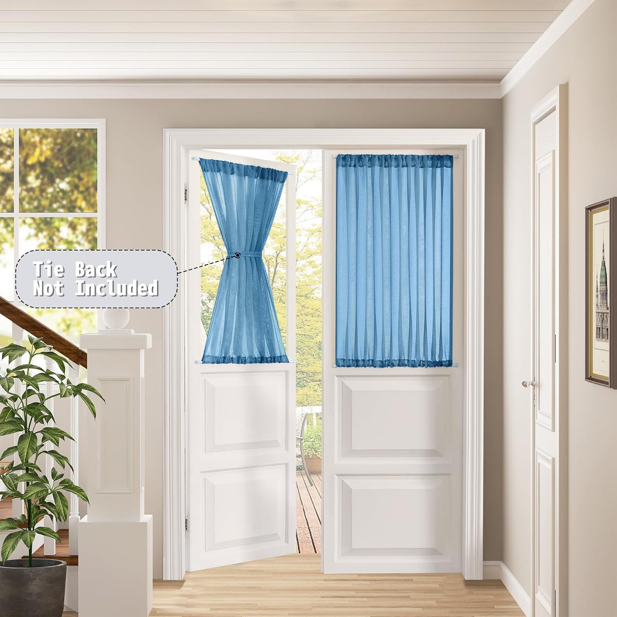 Tollpiz Sheer Curtains Closet Linen Textured Curtain Sheers Doorway Light Filtering Voile French Door Rod Pocket Curtains Patio Glass Door, 54 x 63 inches Long, Classic Blue, Set of 1 Panel