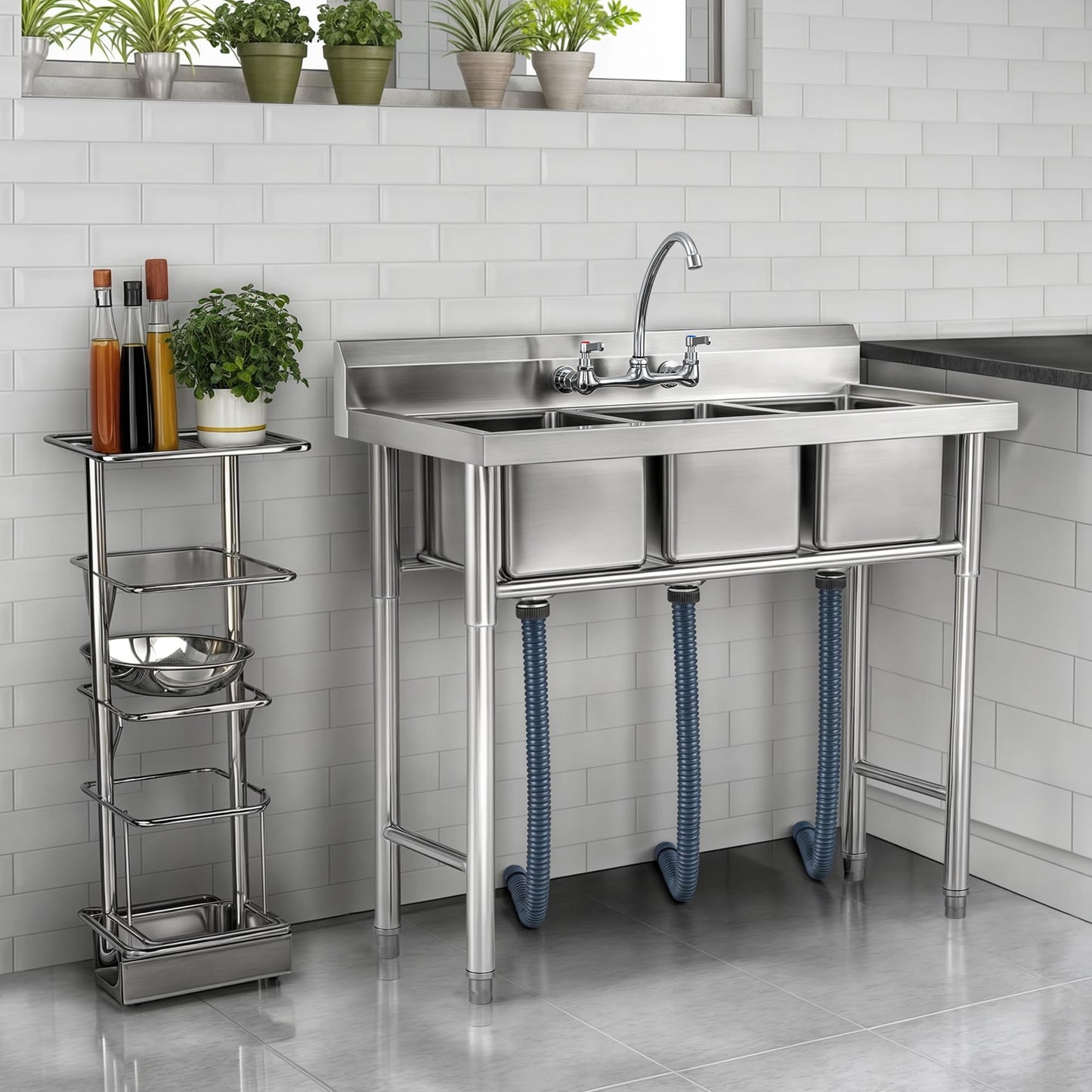 WILPREP NSF Stainless Steel 3 Compartment Commercial Sink 11x10x10 Inch Basins, Kitche Station Utility Sink for Restaurant Bar Home Laundry Room Garage