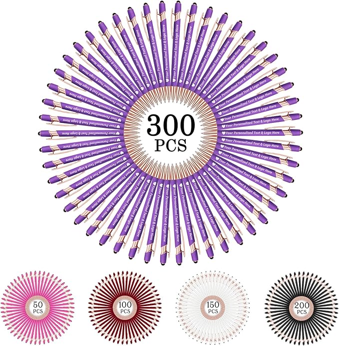 STREADVE 300 Personalized Custom Pens Engraved Writing Pen with Name Logo, Customized Promotional Items Stylus Pen Gifts for Women Realtor Birthday Wedding Business, Purple