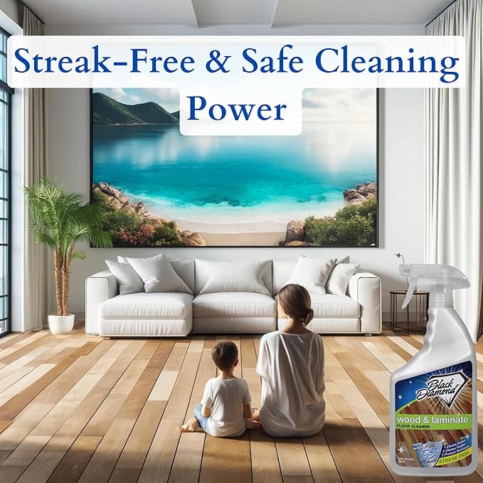 Black Diamond Stoneworks Wood & Laminate Floor Cleaner: For Hardwood, Real, Natural & Engineered Flooring –Biodegradable Safe for Cleaning All Floors. Streak-Free, Easy To Use, Non-Toxic, No-Rinse!