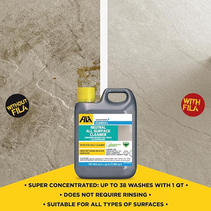 FILA Surface Care Solutions, CLEANALL, Neutral All Purpose Cleaner, Highly Concentrated - Up to 40 Washes, 1 QT