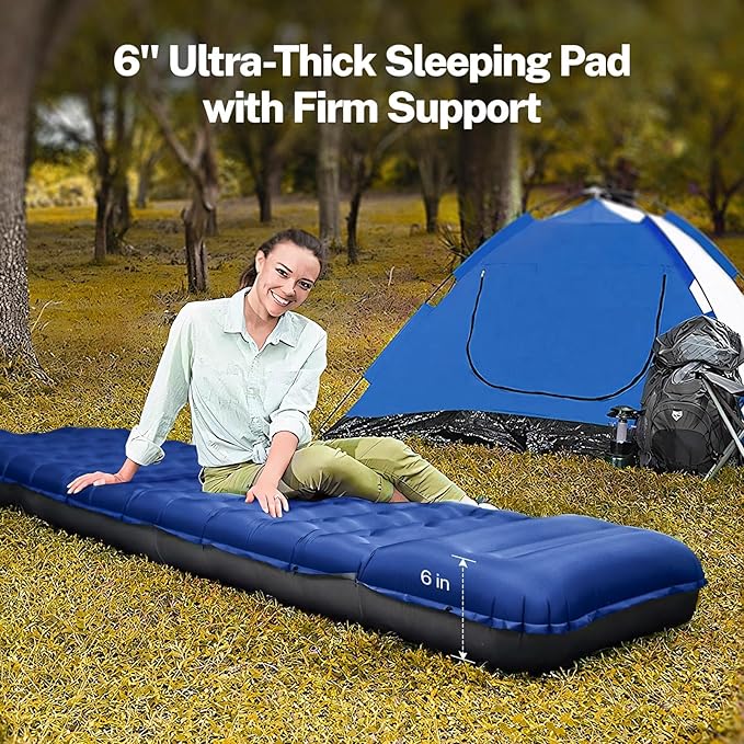 OGERY Sleeping Pad for Camping, 6" Extra-Thick Reinforced Camping Sleeping Pad with Pillows & Built-in Foot Pump, Ultralight Self Inflating Air Mattress Mat for Tent Hiking Essentials Gear