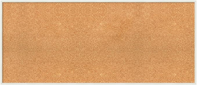 Amanti Art Natural Cork Board for Wall, 19x43 Vision Board with White Frame, Oversize Corkboard Office Decor for Home Organization, Modern Corkboard Pinboard to Display Items for Home Organization in