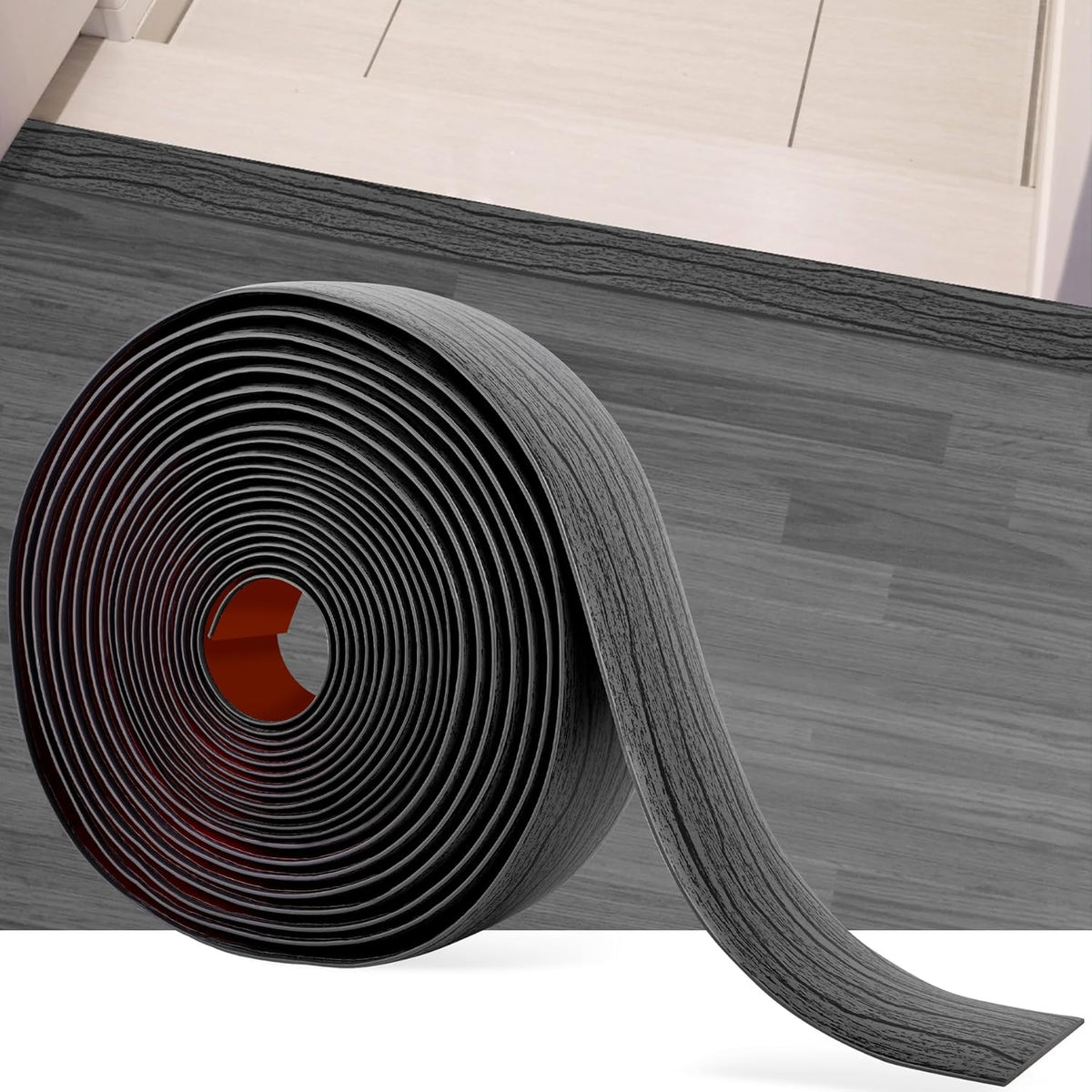 20Ft Floor Transition Strip Self Adhesive Vinyl Cover Floor Strip Flat Divider Transition Strip Wood Grain Design for Laminate Floor Gaps and Doorway Transitions (20Ft x 2 Inch, Gray)