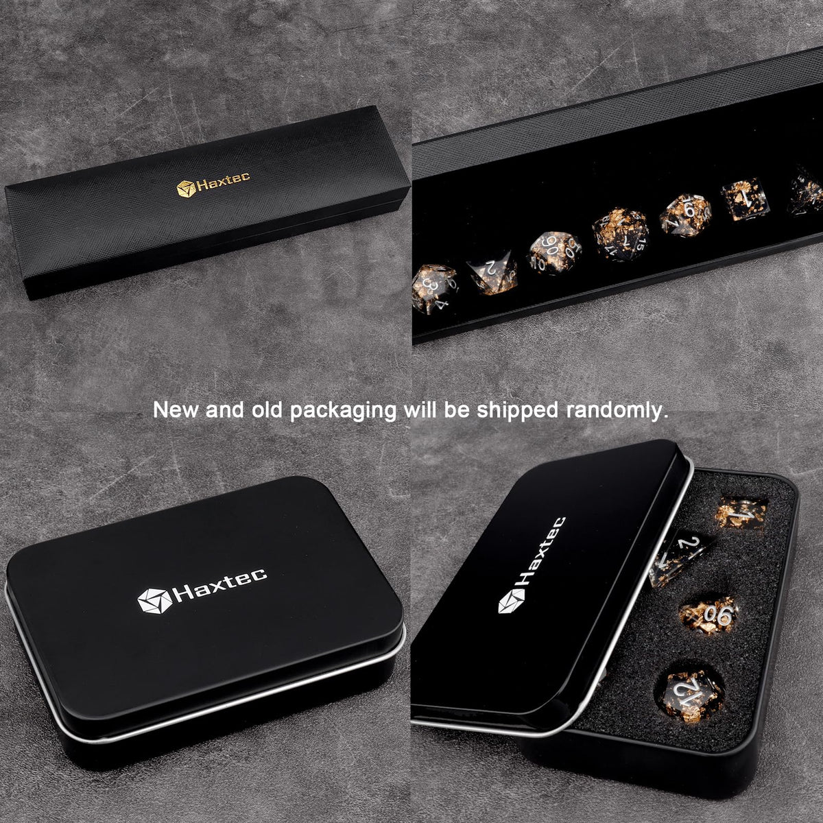 Haxtec DND Dice Set Black Sharp Edge Resin Dice Gold Flakes with Dice Case Black White Gold D&D Dice for RPG Role Playing Games Dungeons and Dragons Gift War Series
