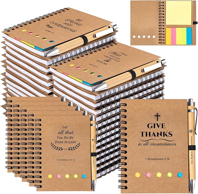 30 Sets Christian Gifts Bulk Prayer Journal Christian Spiral Notebooks with Bible Ballpoint Pens Religious Small Notepad Inspirational Church Gift for Women Men Sunday School Family Bible Study Groups
