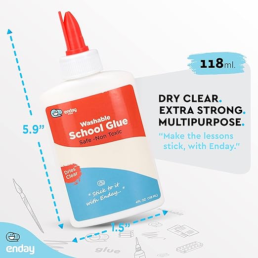 Liquid Glue (24 Pack) - 4 oz Washable School Glue, White Glue Bottles, Glue Bulk, Non-Toxic Liquid Glue for Kids - Glue for Slime, Arts and Craft Glue - by Enday