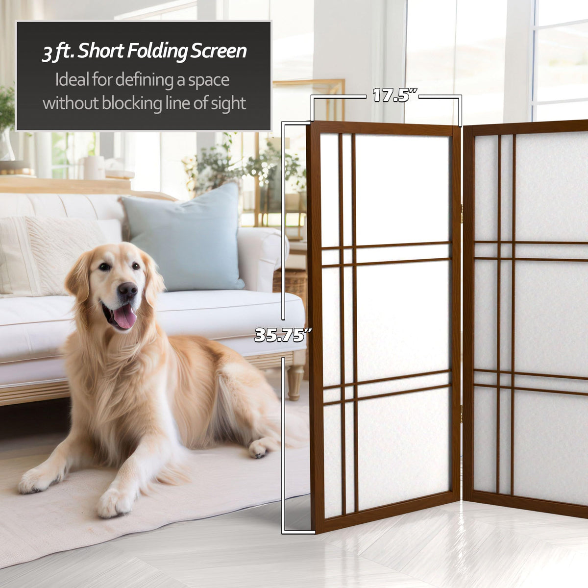 3 ft. Short Double Cross Shoji Screen - Walnut - 3 Panels