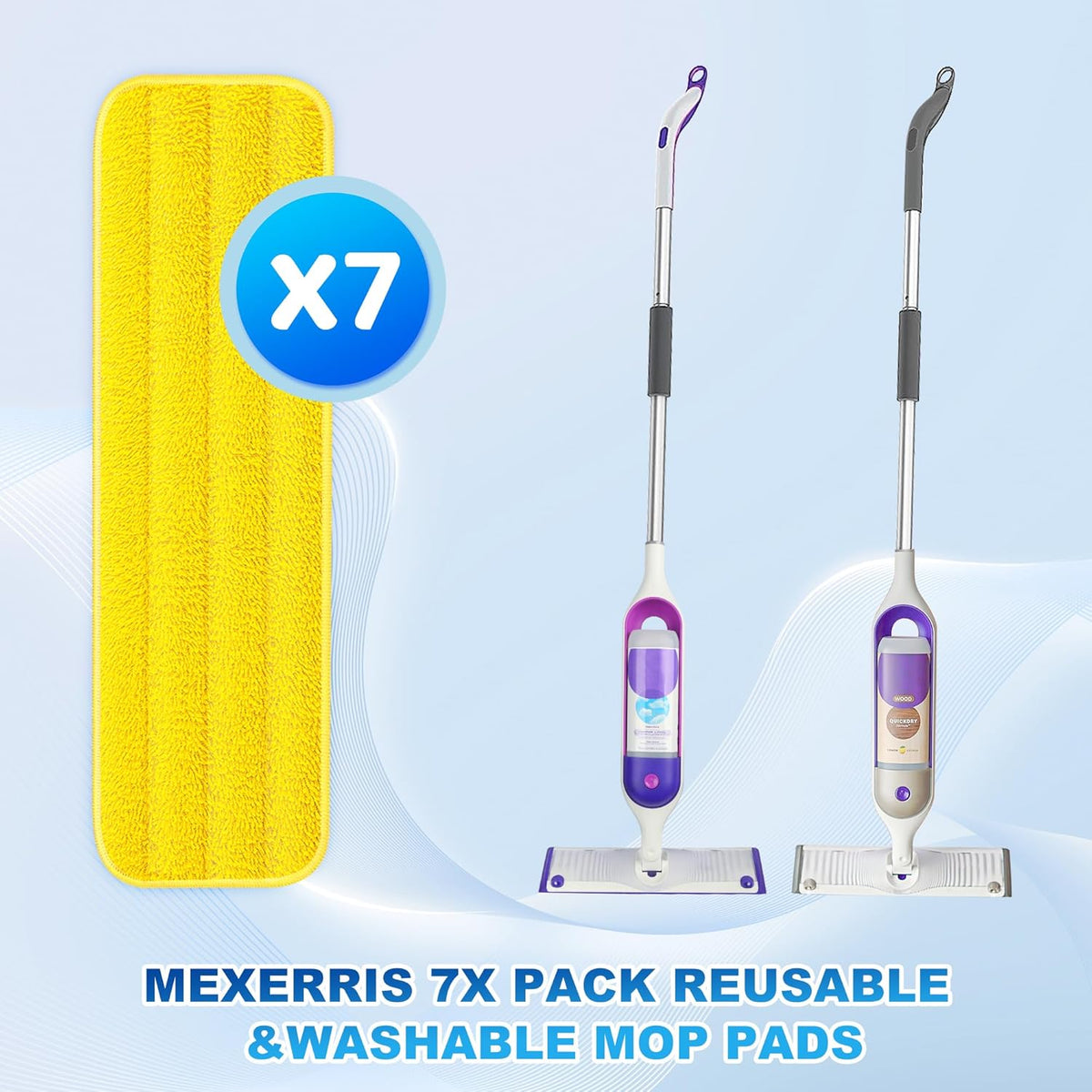 7 Count Reusable Mop Pads for Swiffer PowerMop -MEXERRIS Microfiber Wet Mops Refills PowerMop Pads Machine Washable Hard Wood Floor Mop Pads Replacement for 13''-15'' Spray Floor Mops