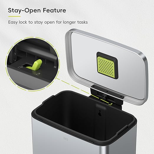 EKO Madison Matte Grey Stainless Steel 50 Liter/13.2 Gallon Step Trash Can with Inner Liner - Fingerprint Resistant Finish