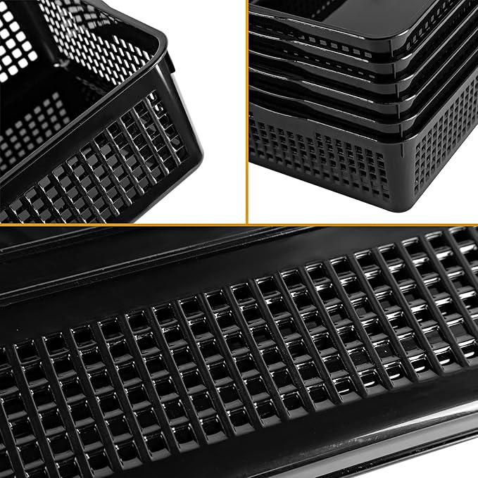 A4 Size Plastic Storage Basket,Desktop File Paper Letter Organizer Tray, 6-Packs (Black)
