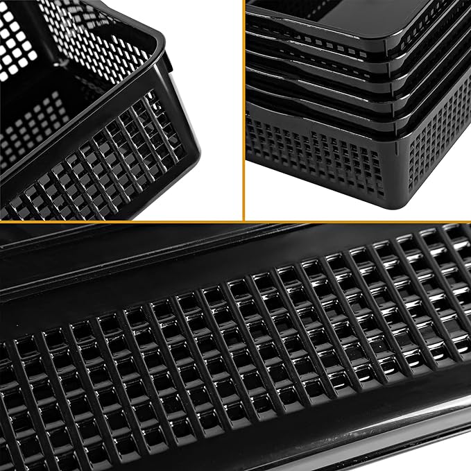 A4 Size Plastic Storage Basket,Desktop File Paper Letter Organizer Tray, 6-Packs (White+Black)