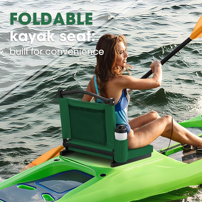 Fragess Kayak Seats with Back Support & Adjustable Shoulder Straps - Universal Padded Kayak Seat Cushion & Paddle Board Seat for SUP, Canoe, Fishing Boats (Hunter Green)
