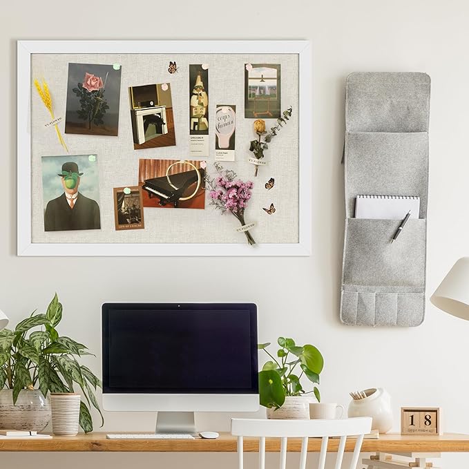 Cork Board Bulletin Board 18" x 24", 2-Pack Large Linen Corkboards with Frame for Walls, Cute Picture Display Pin Board Vision Board for Room School Office Bedroom 40 Pushpins Vintage White