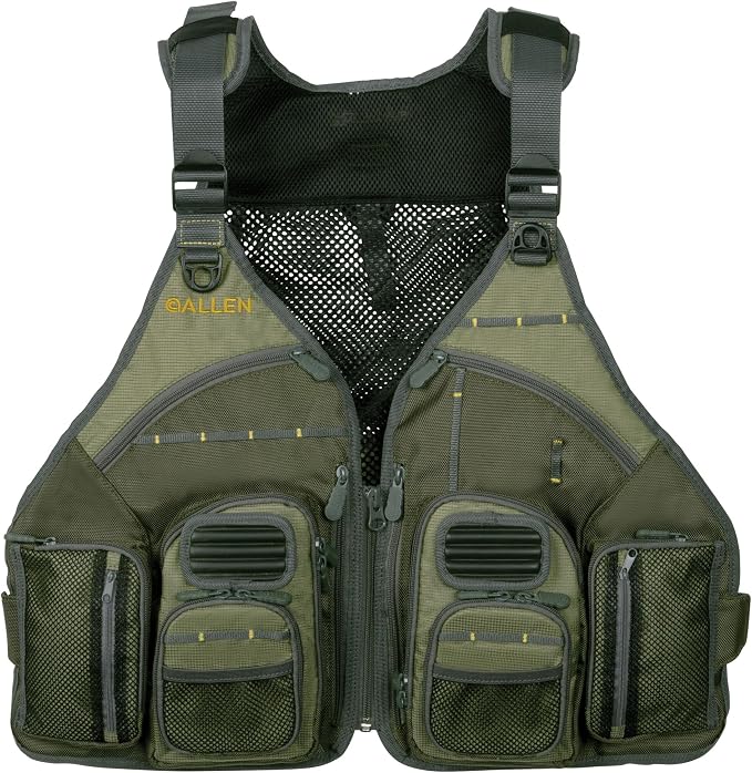 Allen Company, Big Horn Fishing Chest Vest with MOLLE Web Gear Lash, with Hydration Storage Pocket, Fishing Outdoor Gear, Olive, Medium (6346)