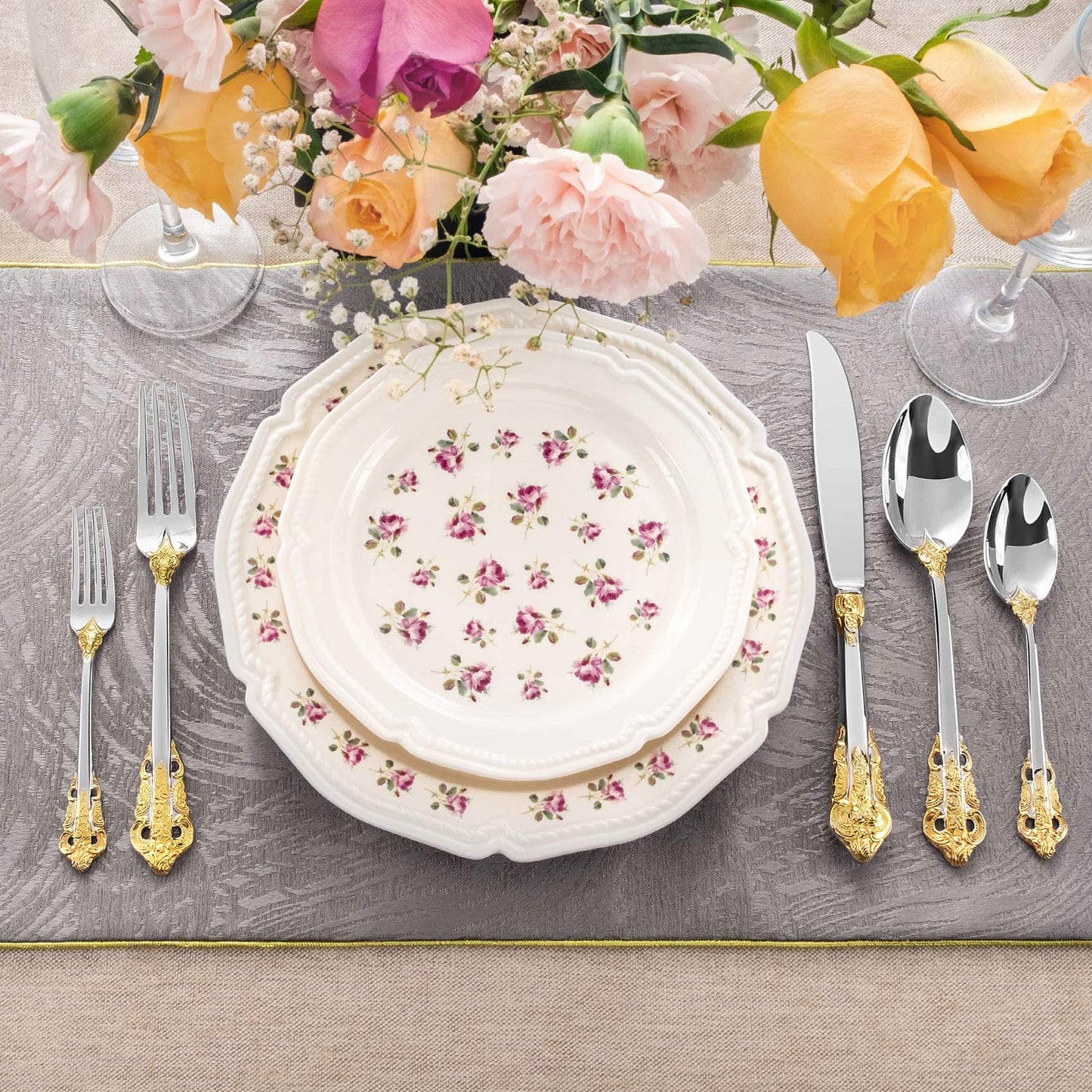 KEAWELL Gorgeous Dinner Knife, Set of 4, 18/10 Stainless Steel, Mirror Polished, Luxury Dinner Knife Set. (Gold Accent)