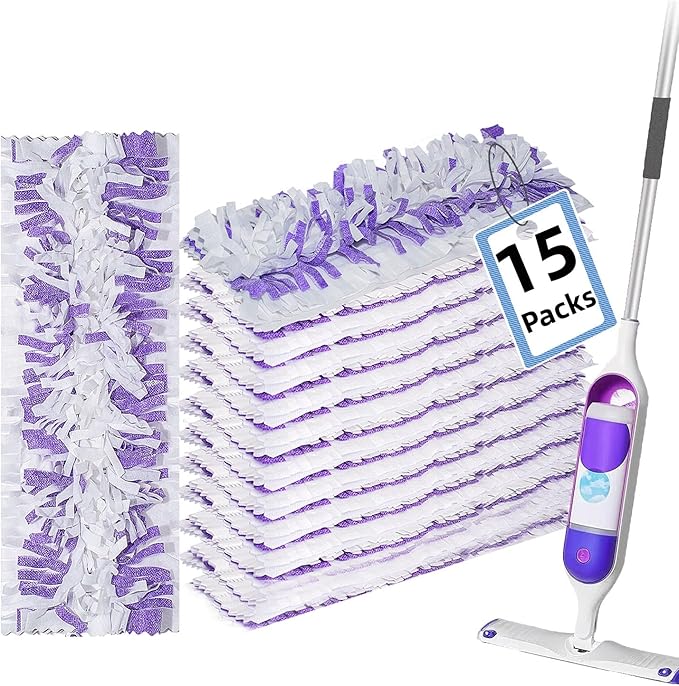 Disposable Mopping Pad Refills for PowerMop Multi-Surface Mop and PowerMop Wood Mop, Spray Clean Pads Replacement (Purple -15)