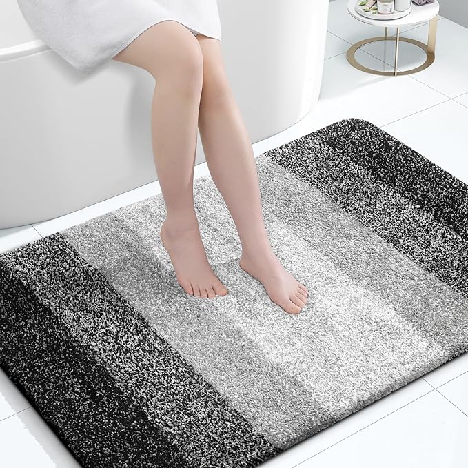 OLANLY Bathroom Rugs Mat 47x32, Extra Soft Absorbent Microfiber Bath Rugs, Rubber Backing, Quick Dry, Machine Washable Bath Mats for Bathroom Floor, Tub and Shower, Home Decor Accessories, Black