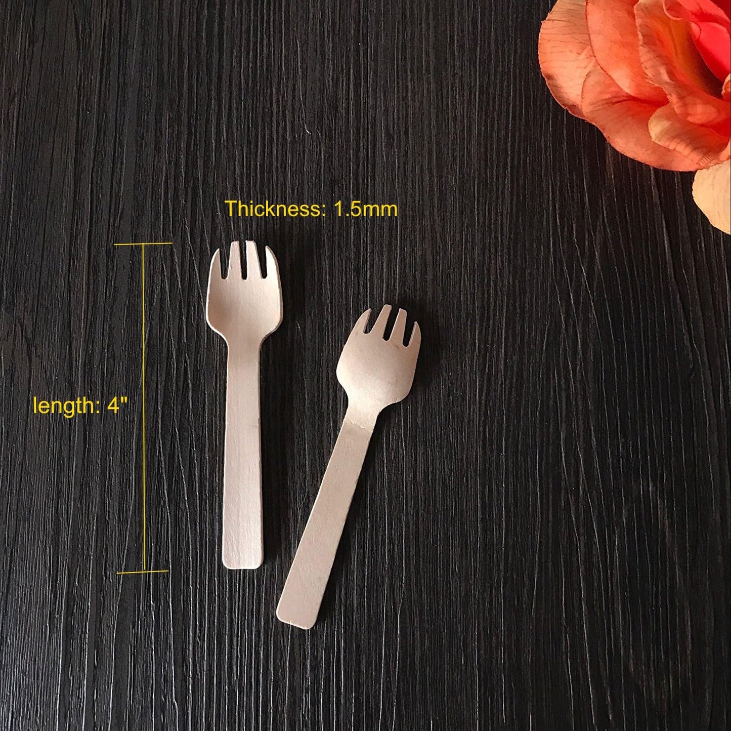 Gmark 1.5mm Extra-Thick Mini Wooden Sporks (4 Inch) - 200 Count Heavy Duty 2-in-1 Birch Wood Utensils - Sturdy No-Snap Small Fork-Spoon Combo for Appetizers & Desserts - Eco-Friendly GM1058