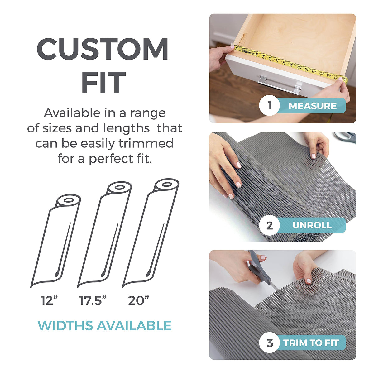 HOME GENIE Shelf Drawer and Cabinet Liner, Durable with Strong Grip, 12 in x 20 FT, Non Adhesive Liners Protect Kitchen Cabinets and Cupboard, Bathroom Drawers and Shelves, Desks, Dots Gray White