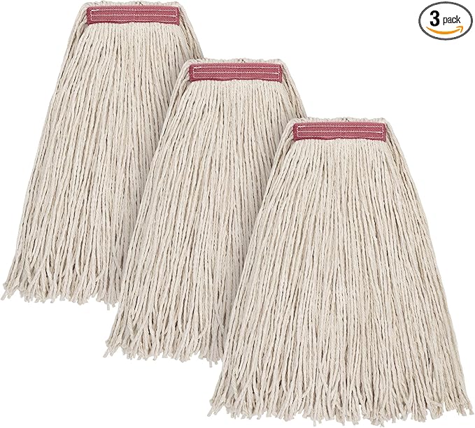 Matthew Cleaning 16oz 3Pack Cotton Floor Mop,Cotton Looped-Open String Heavy Duty String Refills, Universal Headband Blend,Mop Head Replacement for Home, Industrial and Commercial Use(White)