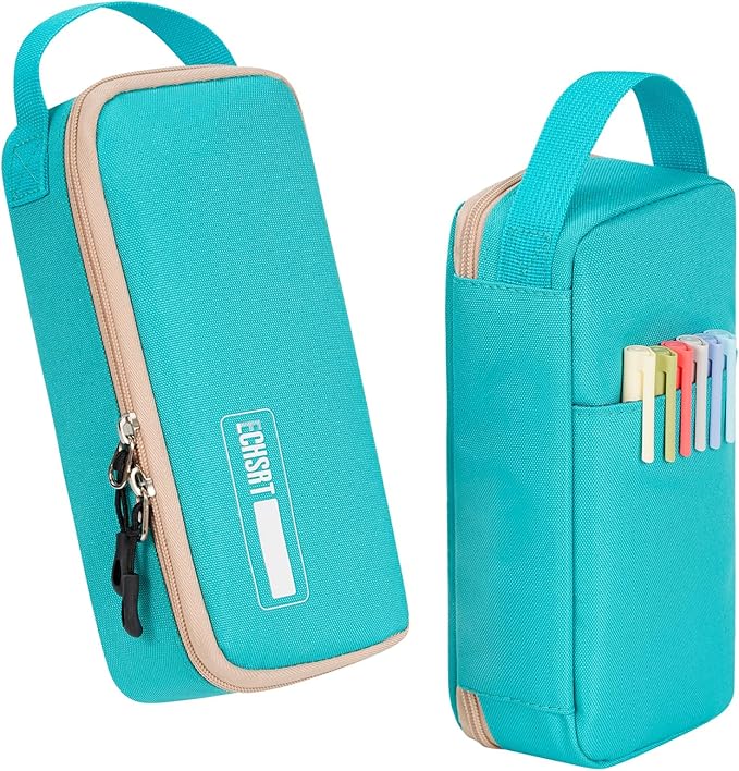 ECHSRT Big Pencil Case, Aesthetic Portable Zipper Pencil Bag with Hidden Pocket, Special Pouch for Men Women Adults, Stationery Organizer Pen Cases for Office Travel, Teal