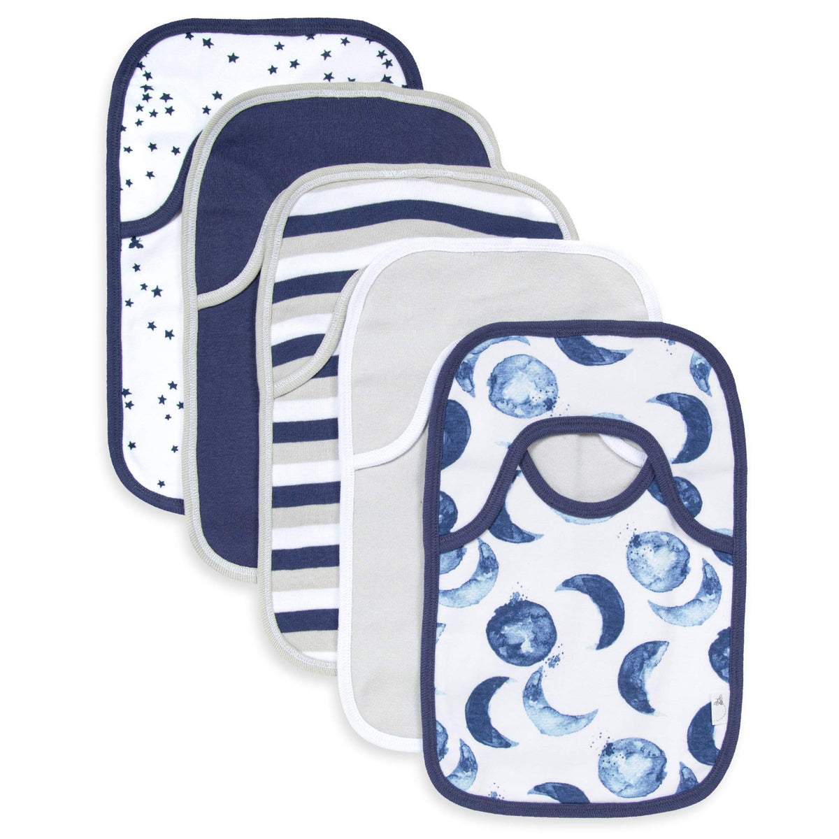 Burt's Bees Baby - Bibs, 5-Pack Lap-Shoulder Drool Cloths, 100% Organic Cotton with Absorbent Terry Towel Backing (Hello Moon!)